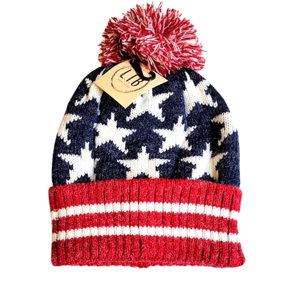 PATRIOTIC POM POM BEANIE